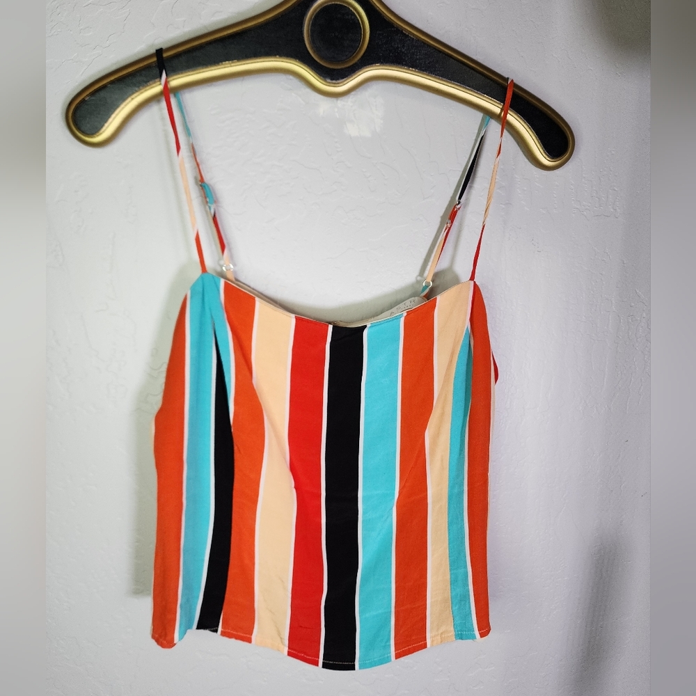 Astr Striped Spaghetti Strap Tank Top in Orange, Turquoise, Red, Black, Peach